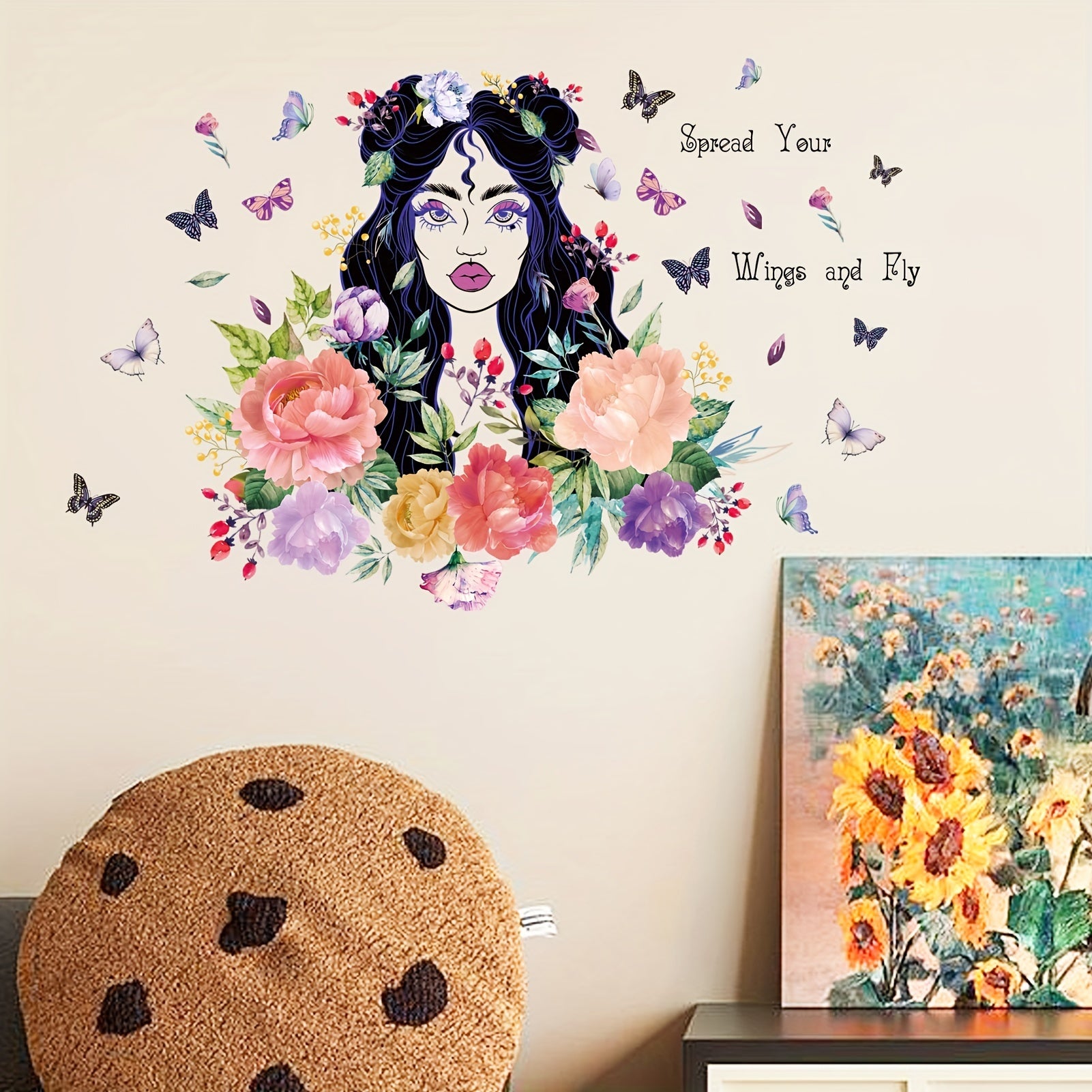 Flowers Butterfly Wall Decal Peel And Stick Home Decor For Bedroom Living Room