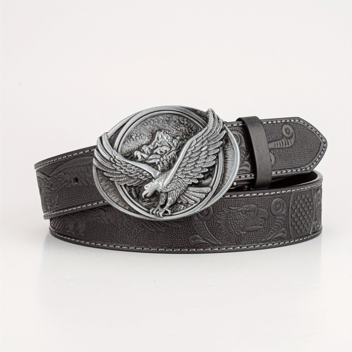Eagle Wing Embossed Men's Belt High end Rock PU Leather Belt