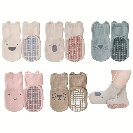 5 Pairs Baby Cotton Blend Floor Socks Animal Cartoon Non slip Breathable