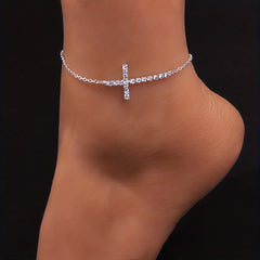Rhinestone Cross Chain Anklet Dainty Ankle Bracelet
