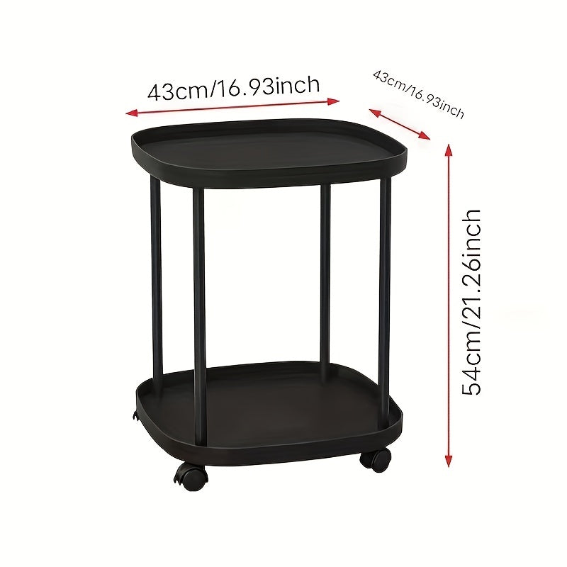 Mobile End Table With Wheels Double Layer Tray Table Bedside Table