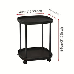 Mobile End Table With Wheels Double Layer Tray Table Bedside Table