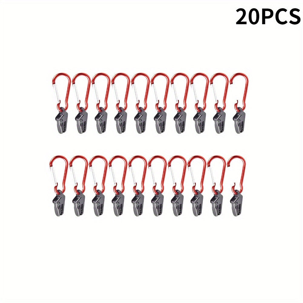 20pcs Windproof Tent Awning Clamp with Carabiner Hook for Outdoor Camping