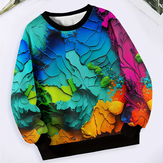 Girls Boys Paint Pigment Pattern Crew Neck Sweatshirt