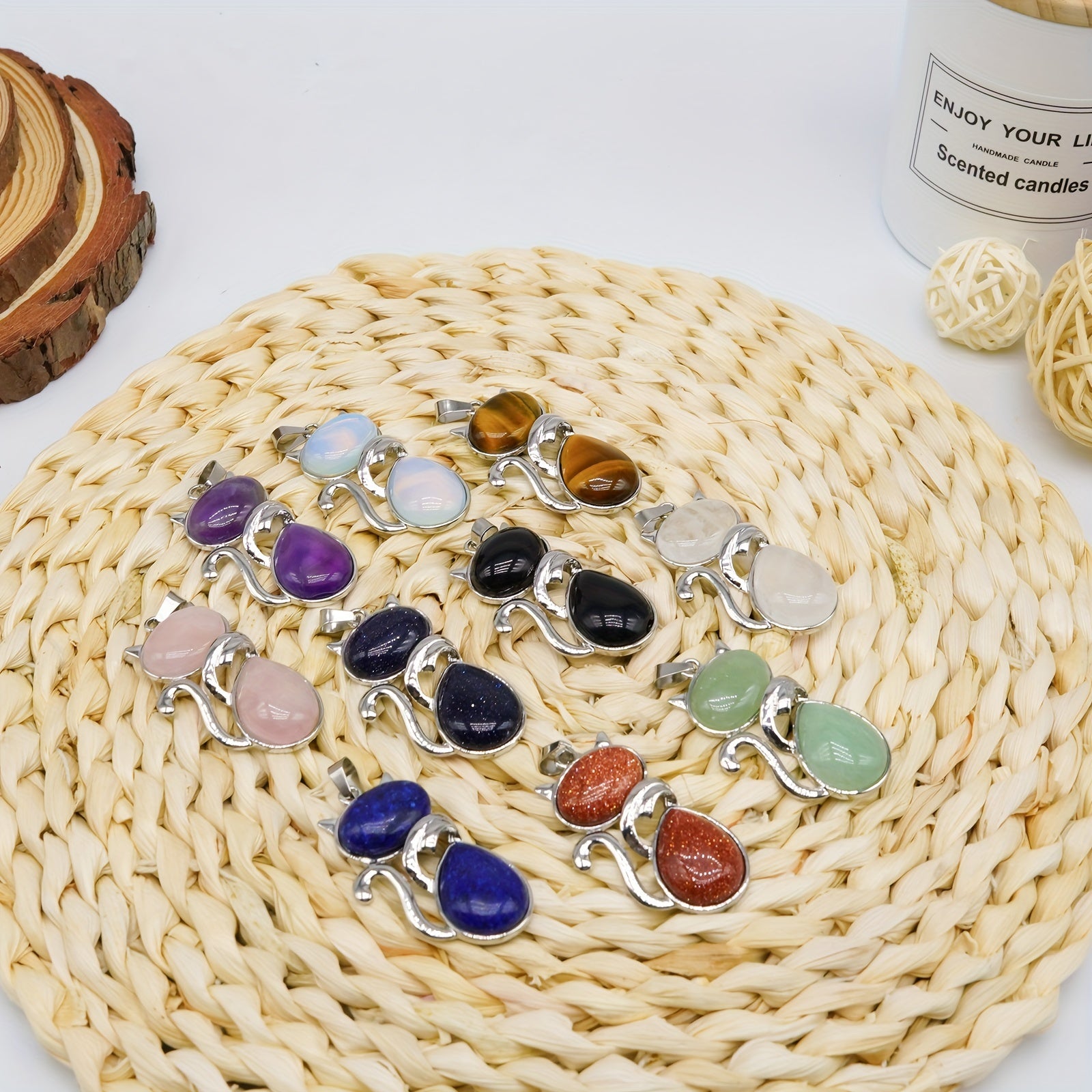 Cat Crystal Pendant Necklace Natural Quartz Stone Jewelry
