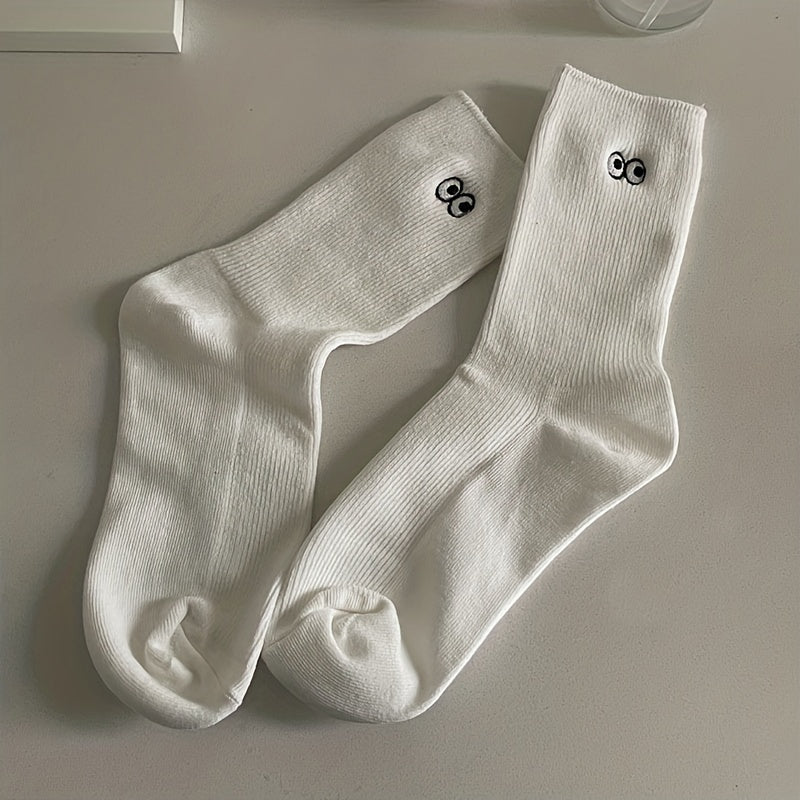 2 Pairs Eyes Pattern Socks Comfy & Mid Tube Women's Stockings