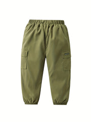 Boys Casual Elastic Waist Cargo Pants with Letter Patched Detail
