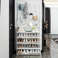 Coat Rack Foyer Shoe Rack with Storage Shelves and Hooks