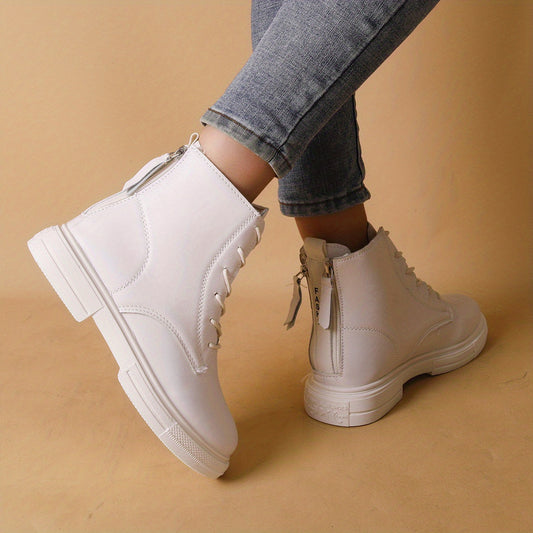 Women's Double Zipper Combat Boots Chunky Low Heel Short Boots