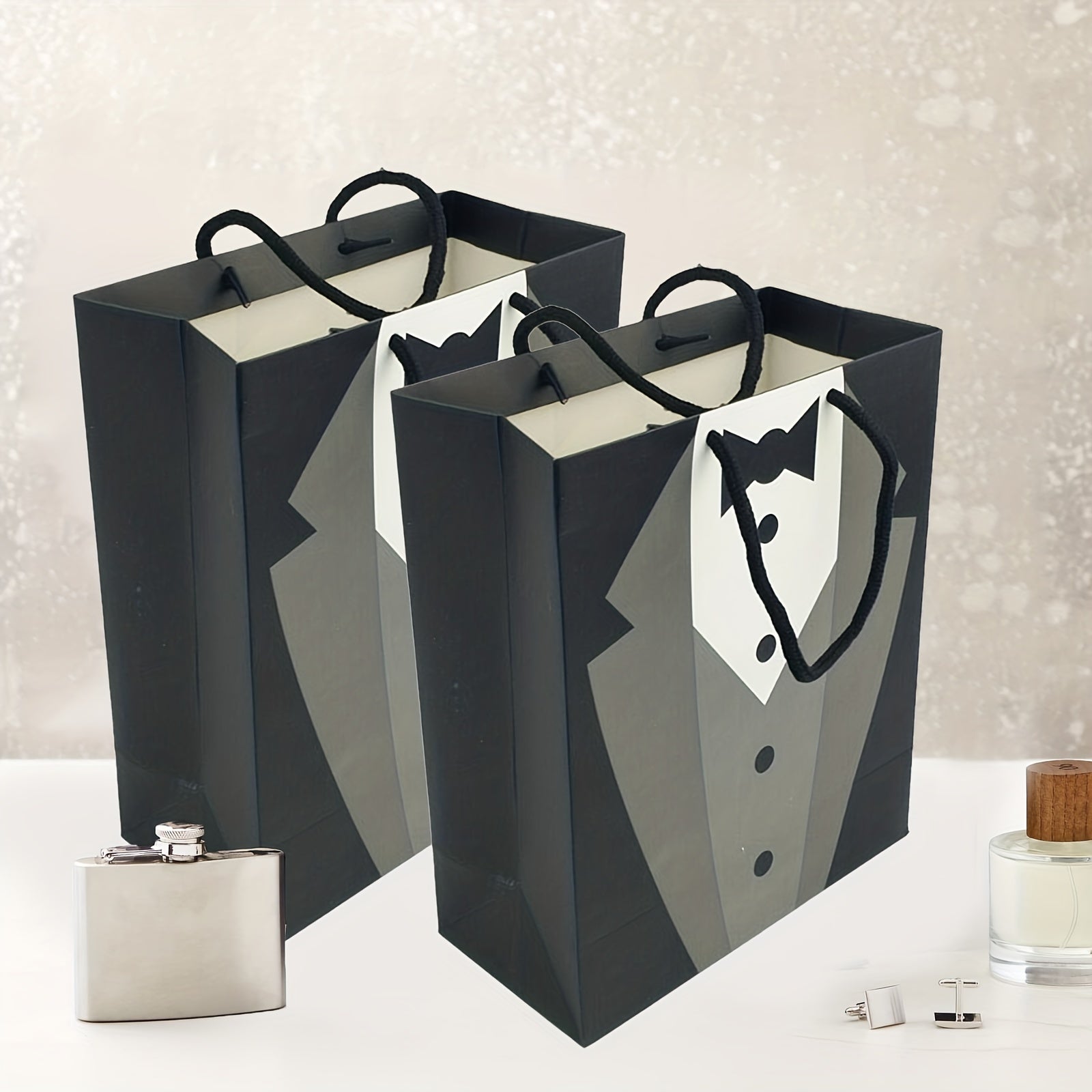 3D Tuxedo Satin Bow Tie Gift Bags for Wedding Groomsmen