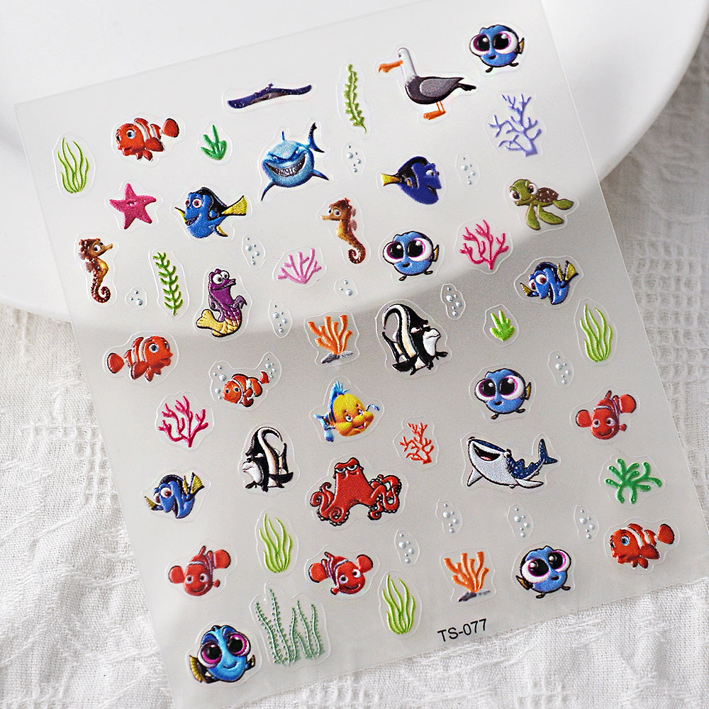 5D Shark Nail Stickers Marine Animals Art Decoration Nails Manicure Decor