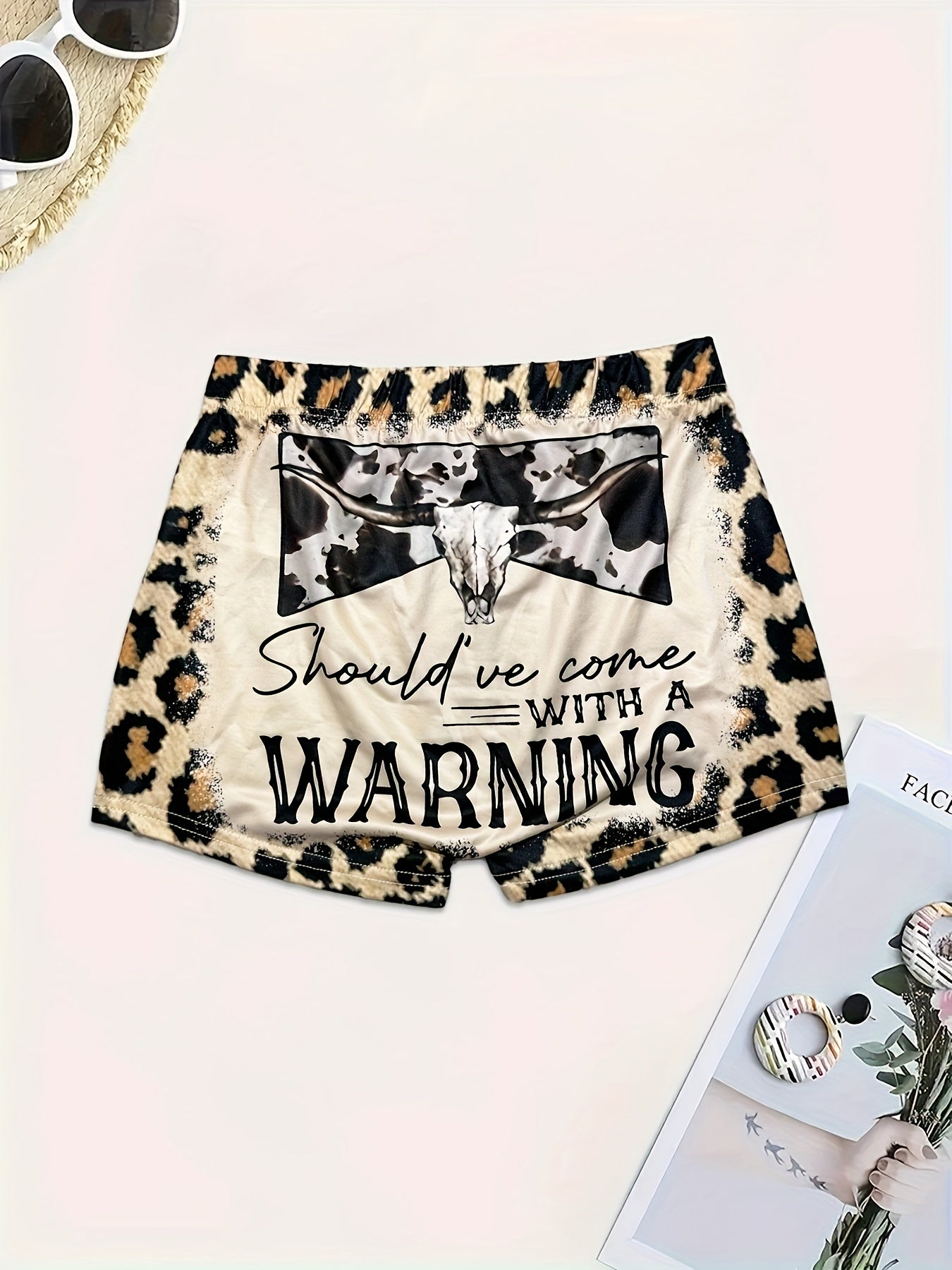  Women's Slogan & Cow & Leopard Print Shorts