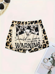  Women's Slogan & Cow & Leopard Print Shorts
