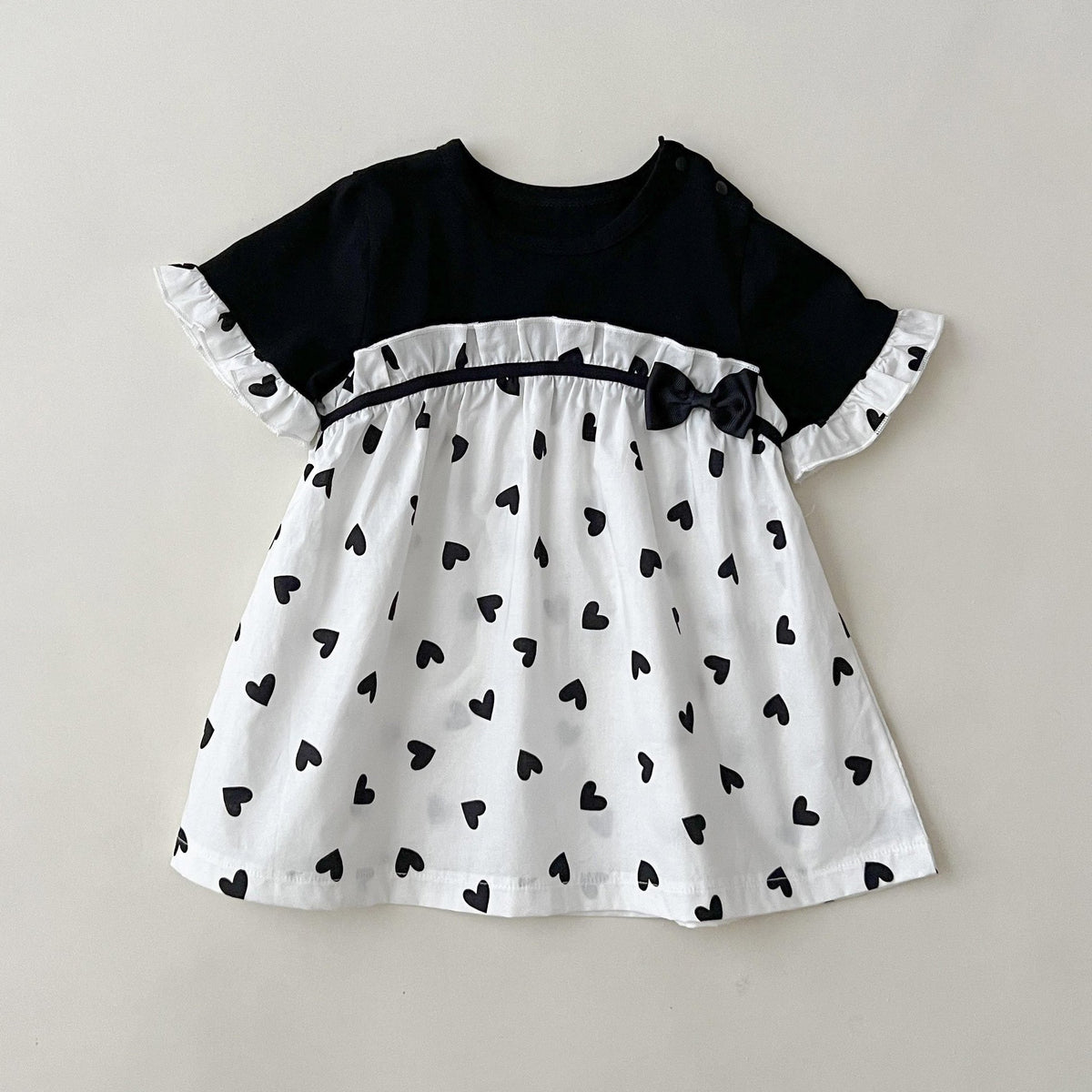 Bow Love Print Casual Dress For Baby Girl