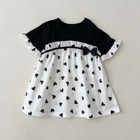 Bow Love Print Casual Dress For Baby Girl