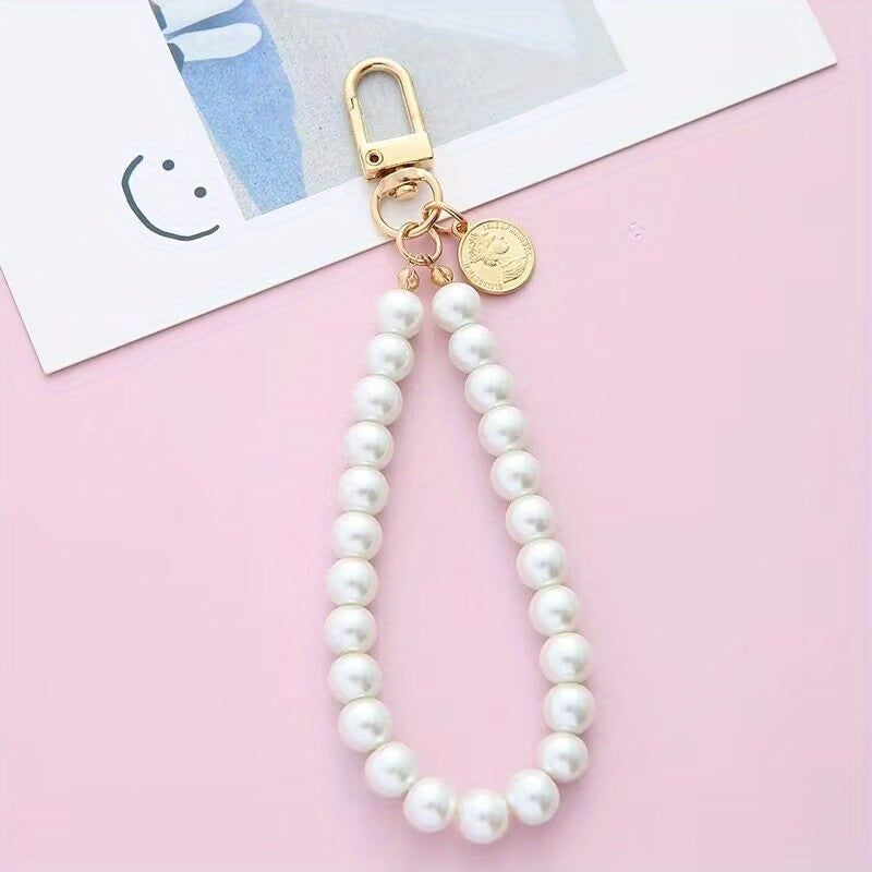 Retro Pearl Key Chain Small Pendant Alloy Key Chain Mobile Phone Chain