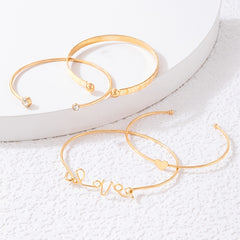 4 Pcs Geometric Alloy Bracelet Set for Women & Girls Stackable & Detachable