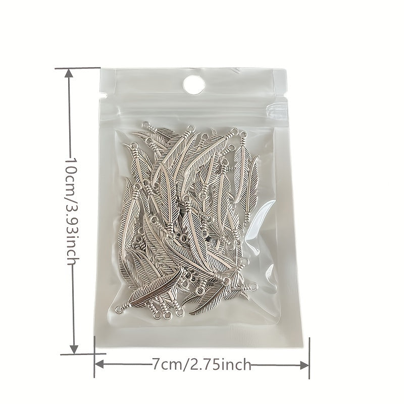 50pcs Double Sided Feather Charms Antique Silver Pendant
