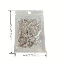 50pcs Double Sided Feather Charms Antique Silver Pendant