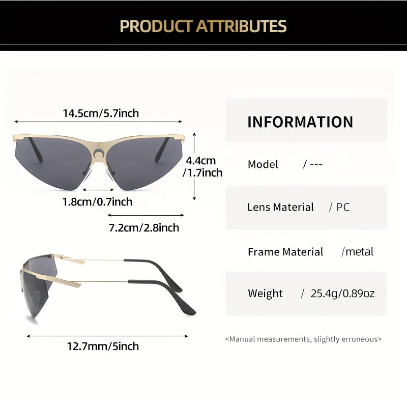 Y2K Mirror Lens Sunglasses Futuristic Crescent Moon Decor Glasses UV400