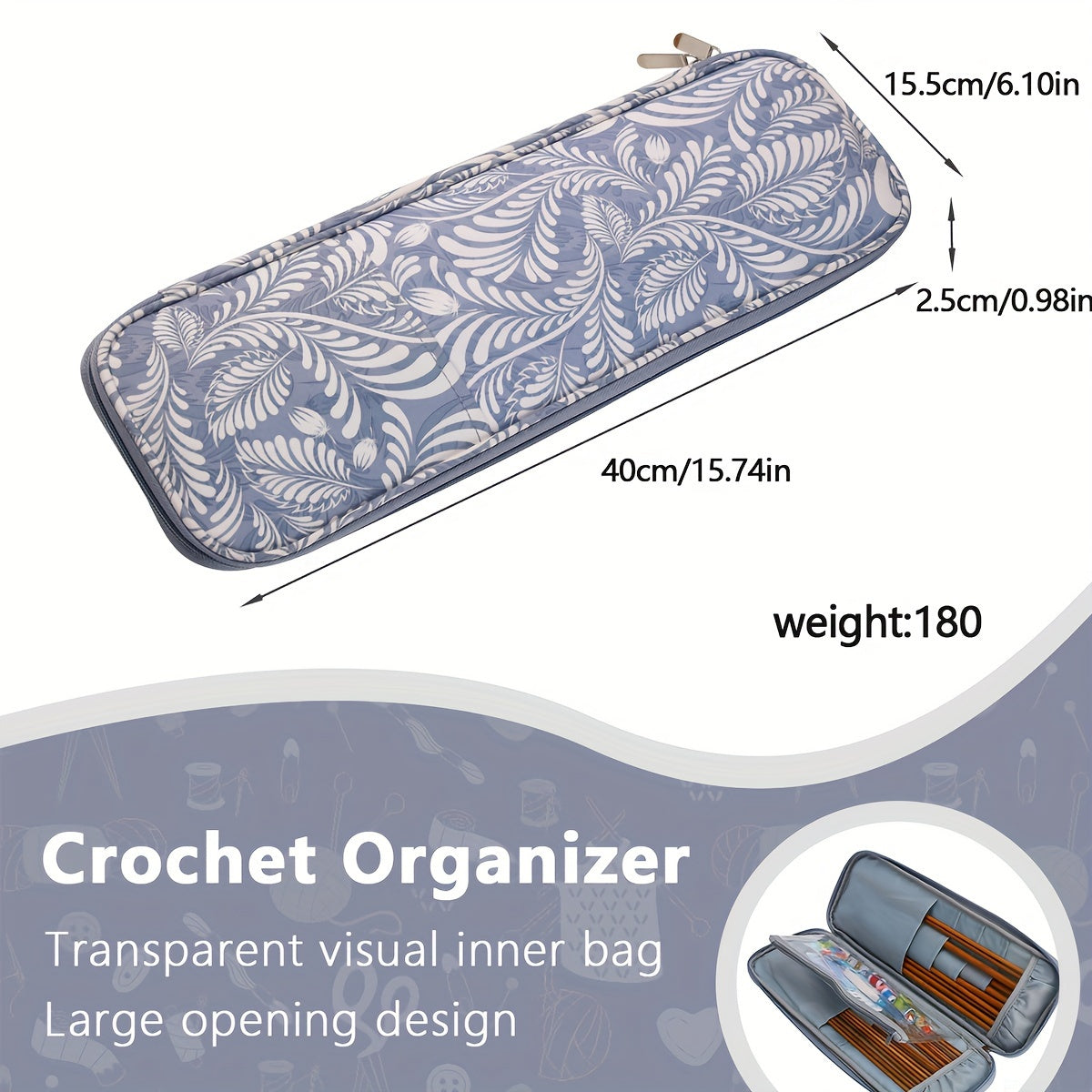 Knitting Needle Case Organizer Storage Bag Zipper for Straight Needles Up To 40