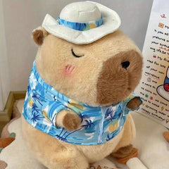 Pink Capybara Plush Toy with Floral Outfit Stuffed Animal