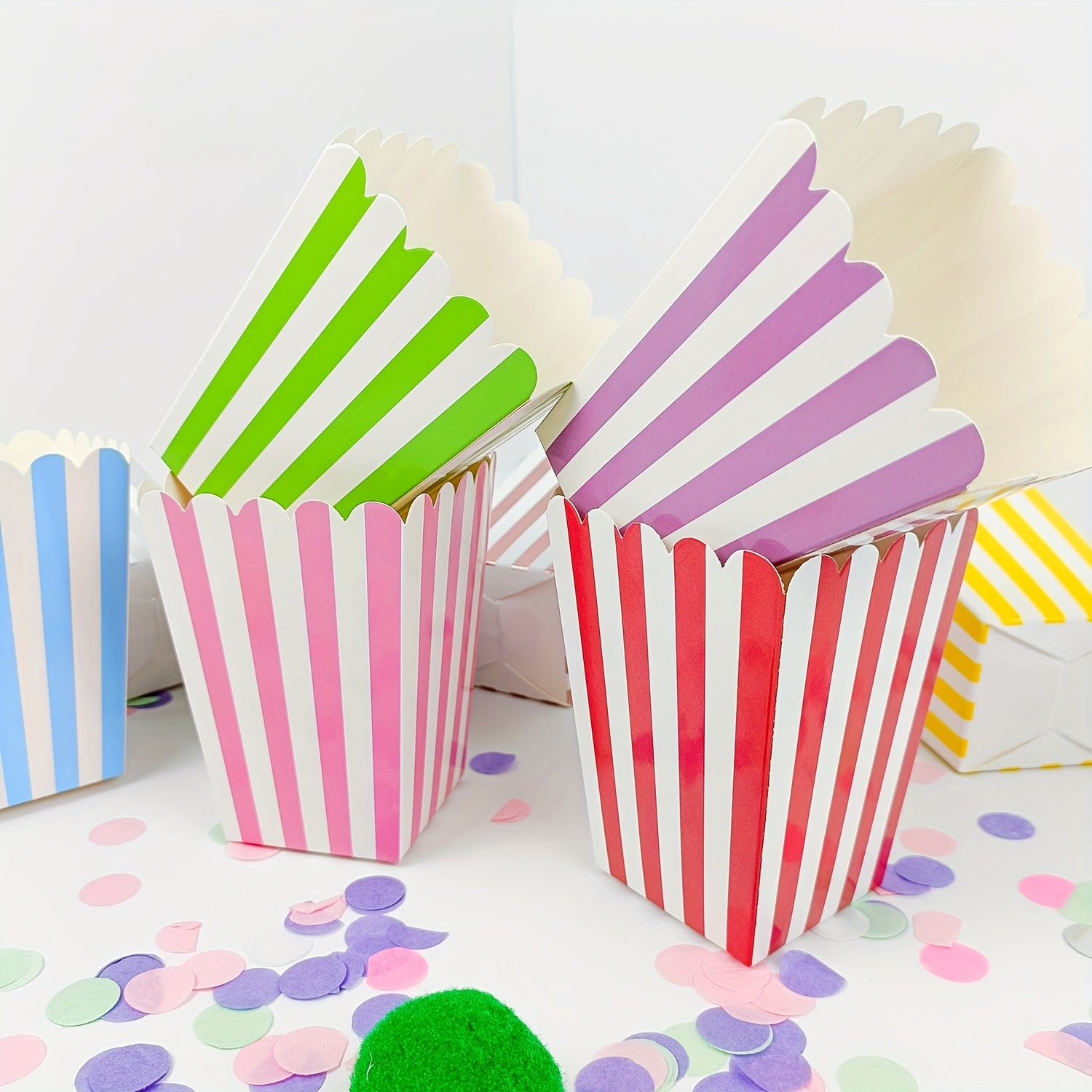 12 Pcs Striped Paper Popcorn Boxes Candy Box Picnic Snacks Boxes