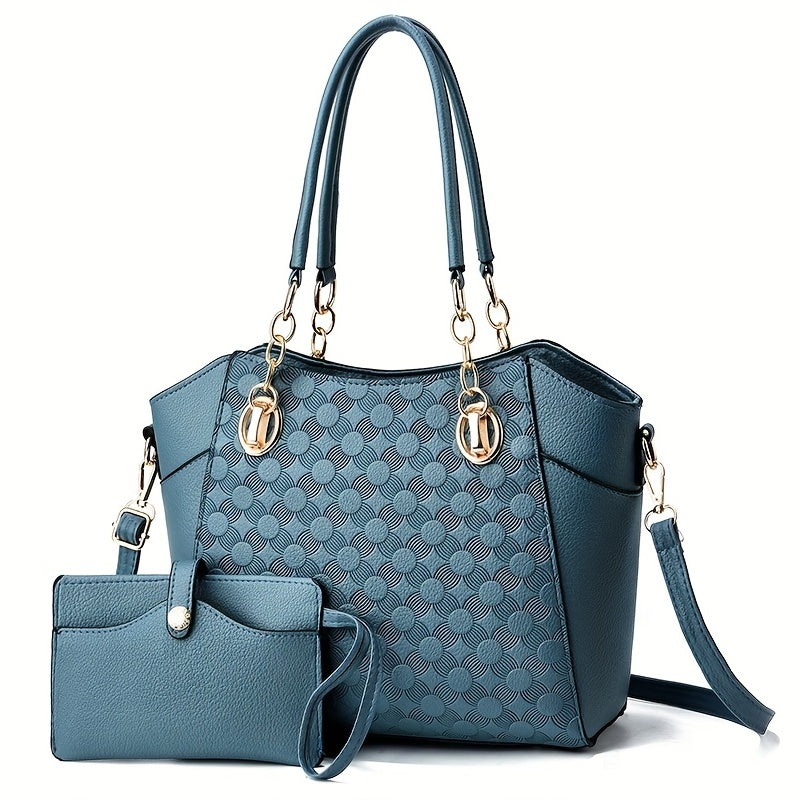 Classic Pattern Embossed Tote Bag Solid Satchel Bag For Work