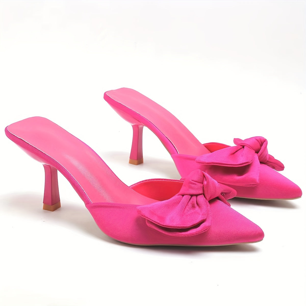 Women's Bowknot Kitten Heels Satin Mule Sandals
