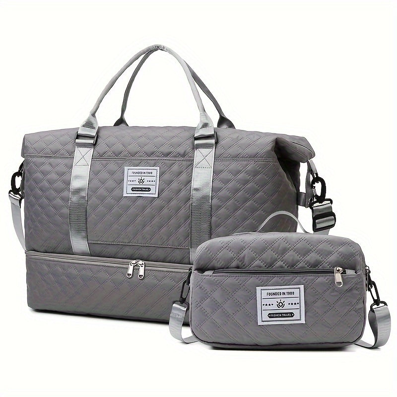 2 Piece Travel & Sports Bag Large Capacity Weekender With Shoe Compartment