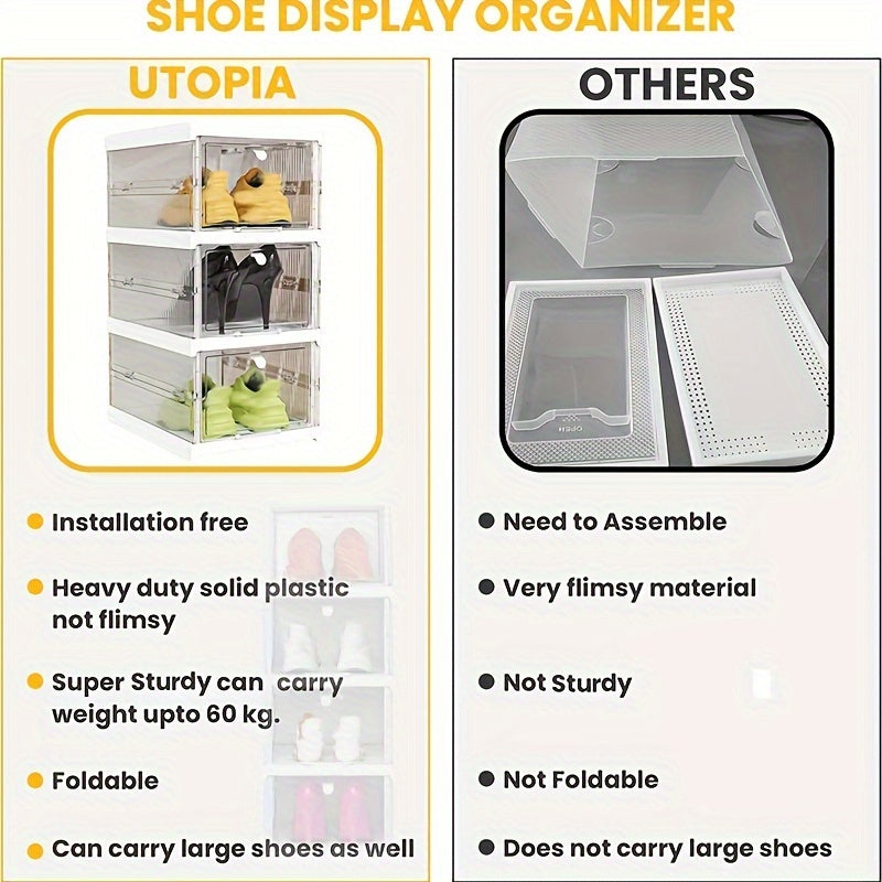 3 Layer Shoe Box With Door Plastic Shoes Storage Box