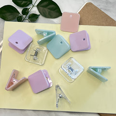 4pcs Colorful Square Plastic Clips for Document Storage Office Supplies