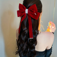 Rhinestone Bow Hair Clip Ribbon Bowknot Hairpin Ponytail Holder