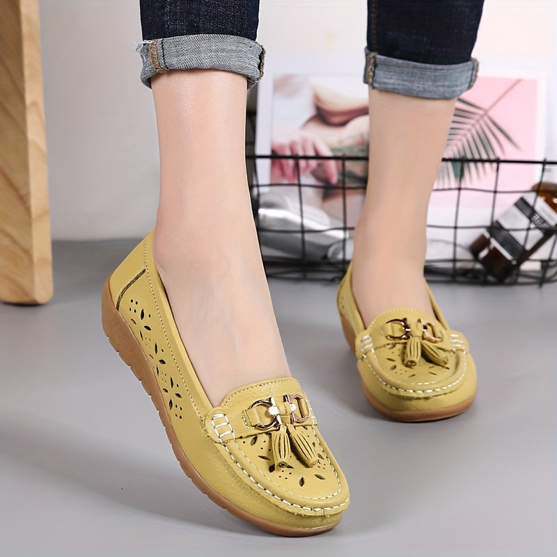 Women's Hollow Out Loafers Breathable Slip On Solid Flat Shoes