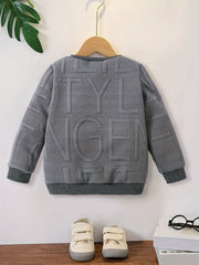 Boys Casual Letter Textured Pullover Sweatshirt