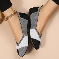 Colorblock Knit Ballet Flats Soft Sole Walking Shoes