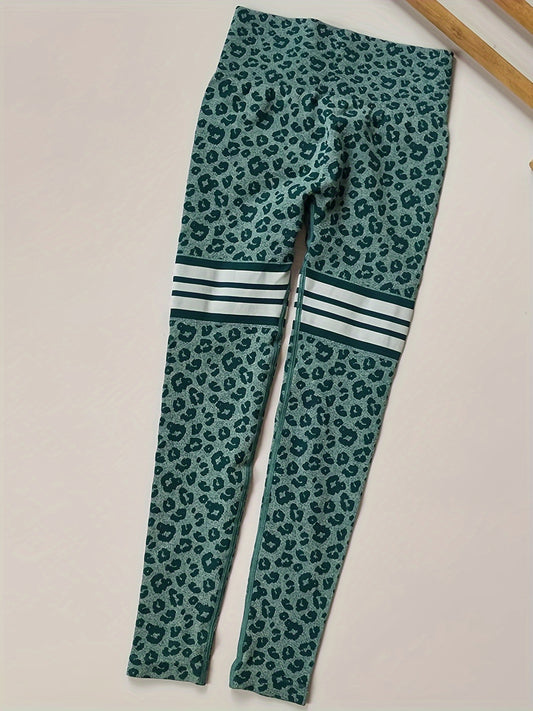 Leopard Print Striped Yoga Pants High Stretch Leggings