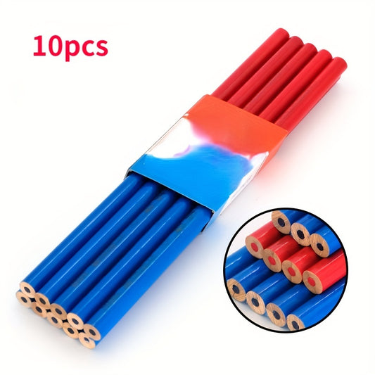 10pcs Red Woodworking Pencil Circular Marking Pen Dual Wood DIY Manual Tool