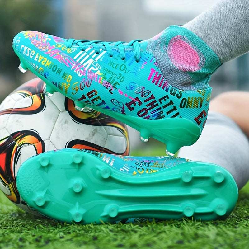 Letter Graphic Soccer Cleats High Top Athletic Sneakers