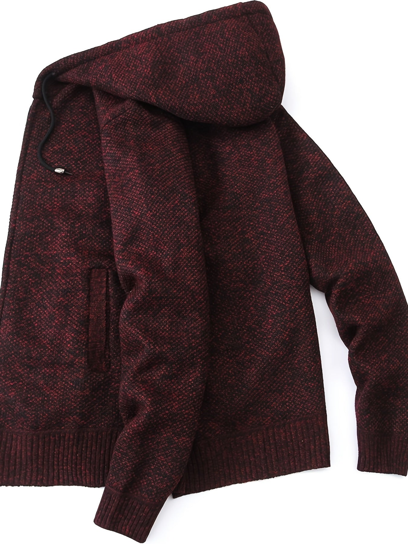 Sherpa Lined Knitted Cardigan Men's Hooded Jacket Long Sleeve Hoodies