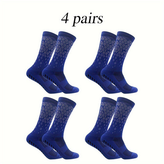 4 Pairs Non Slip Soccer Socks Breathable Sweat Absorbing Outdoor Crew Socks