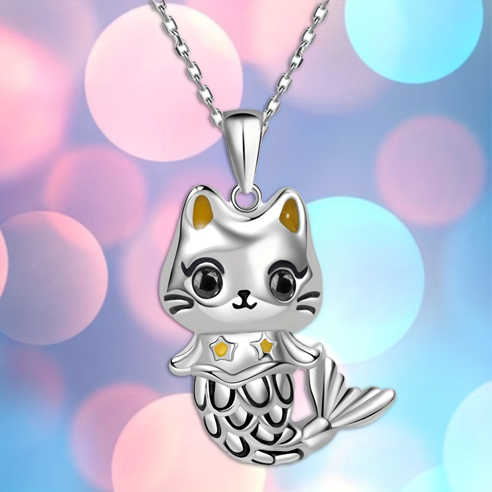 Mermaid Kitten Pendant Necklace Charm Women's Jewelry