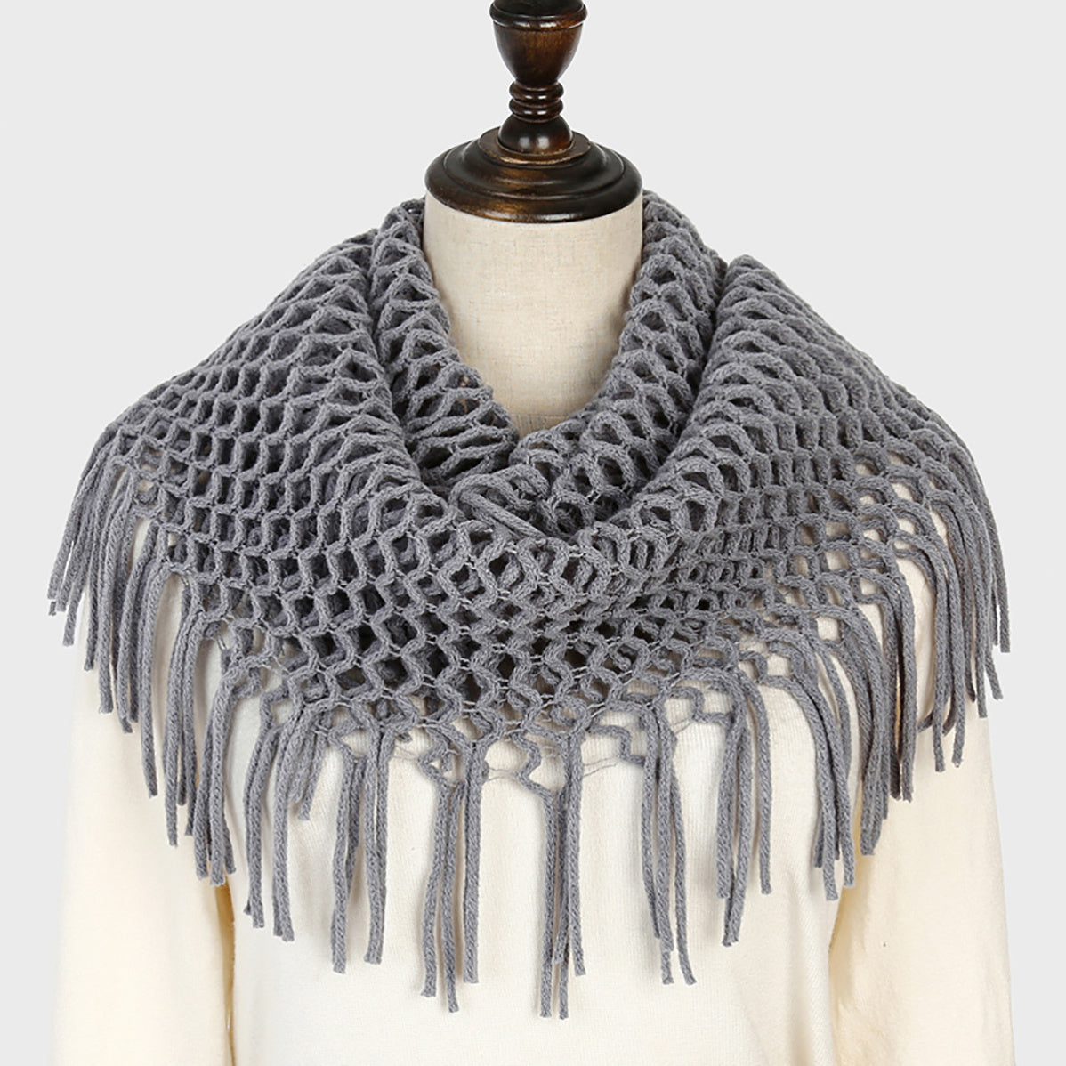 Thickened Scarf Warm Mens Wool Hollow Tassel Circle Scarf Snow Weather