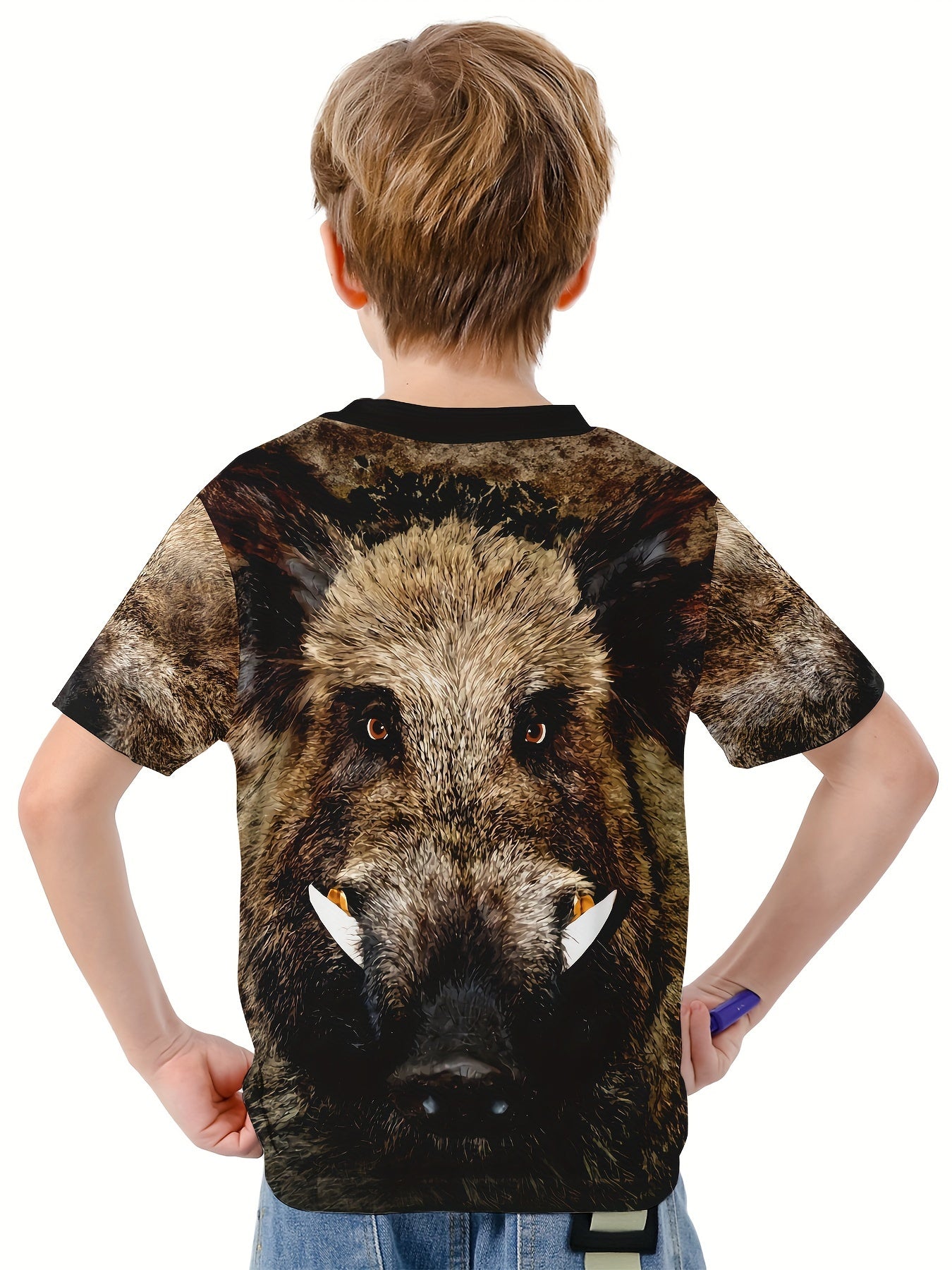 Wild Boar 3D Print Kids T-shirt Boys Summer Sports Lightweight Tee