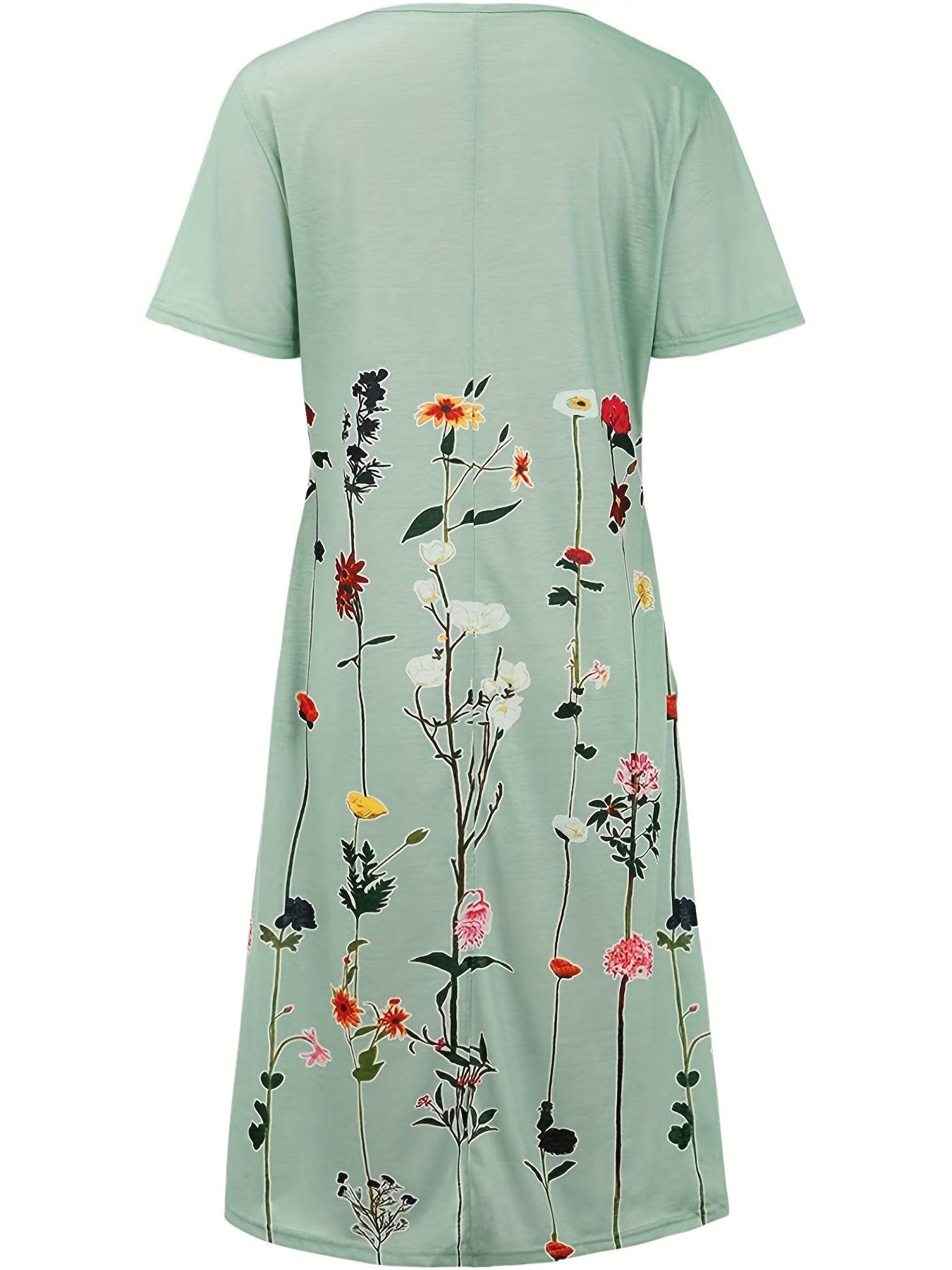  Floral Print Pleated Short Sleeve Dress
