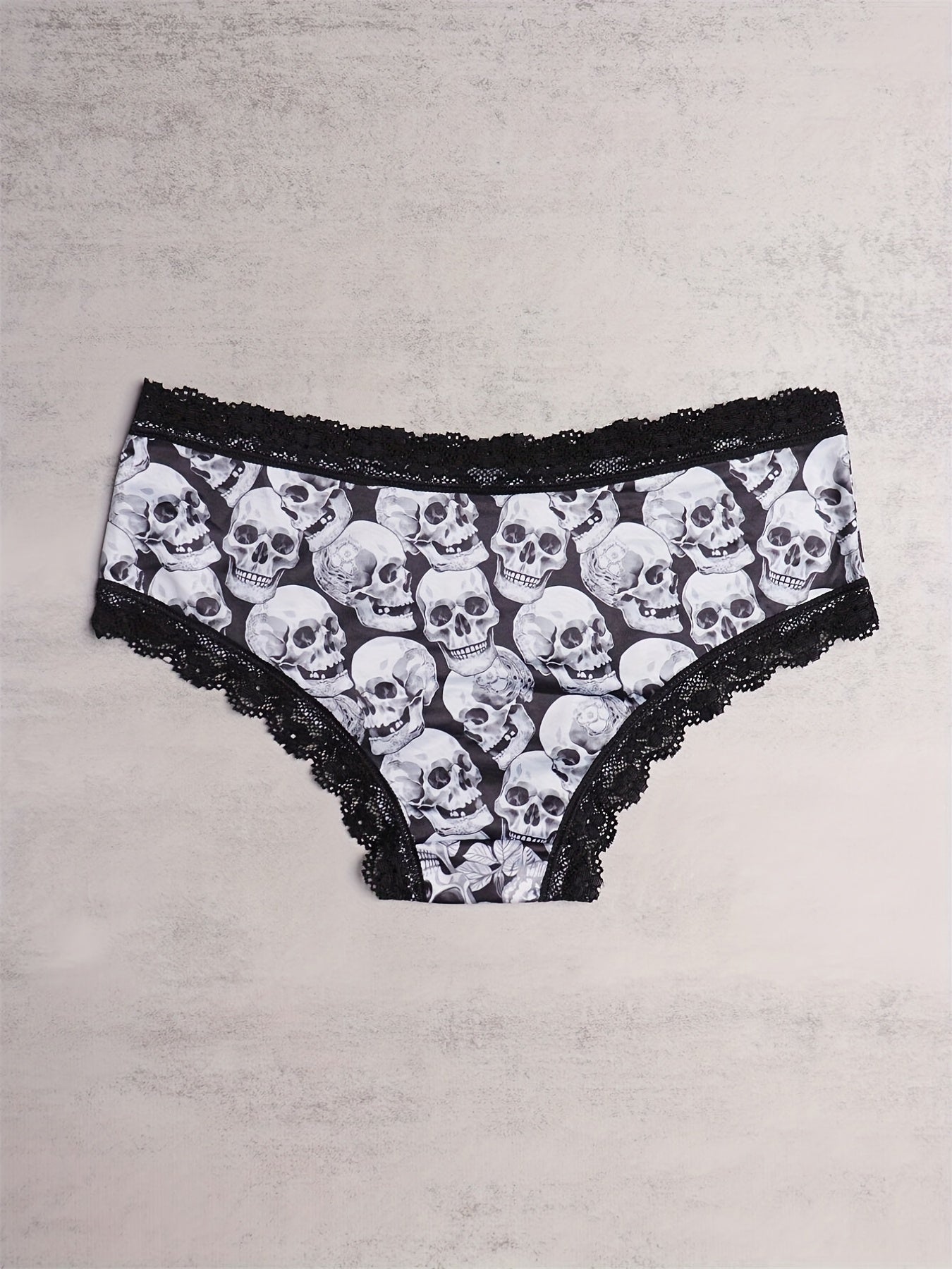 3pcs Lace Hipster Panties Skull Print Intimates Women's Underwear