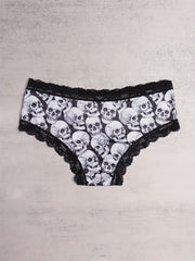 3pcs Lace Hipster Panties Skull Print Intimates Women's Underwear