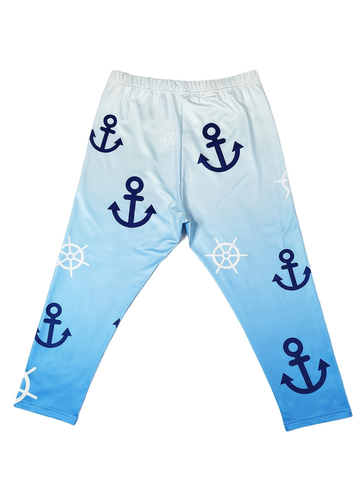 Anchor Print Skinny Capris Leggings Elastic Waist Cropped Leggings