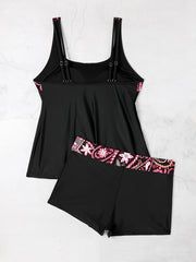  Floral Tankini Set Split Strap Top & Shorts Two Piece