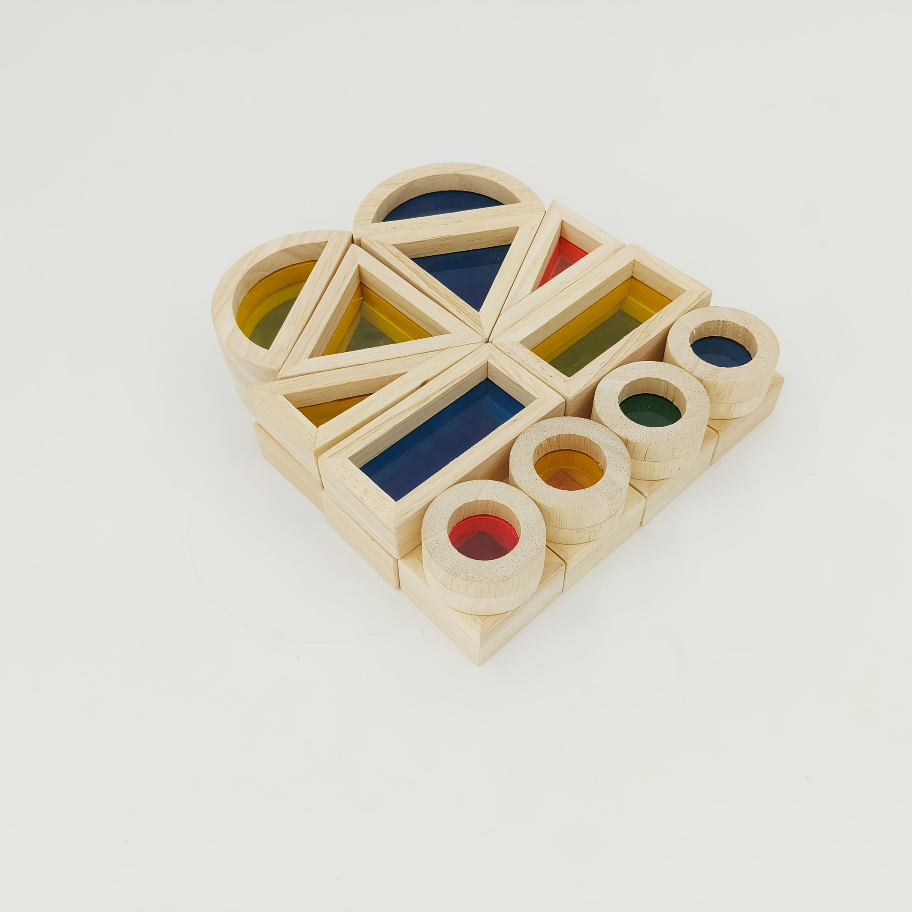 Rainbow Building Blocks Wooden Educational Toy for Kids Shape Recognition